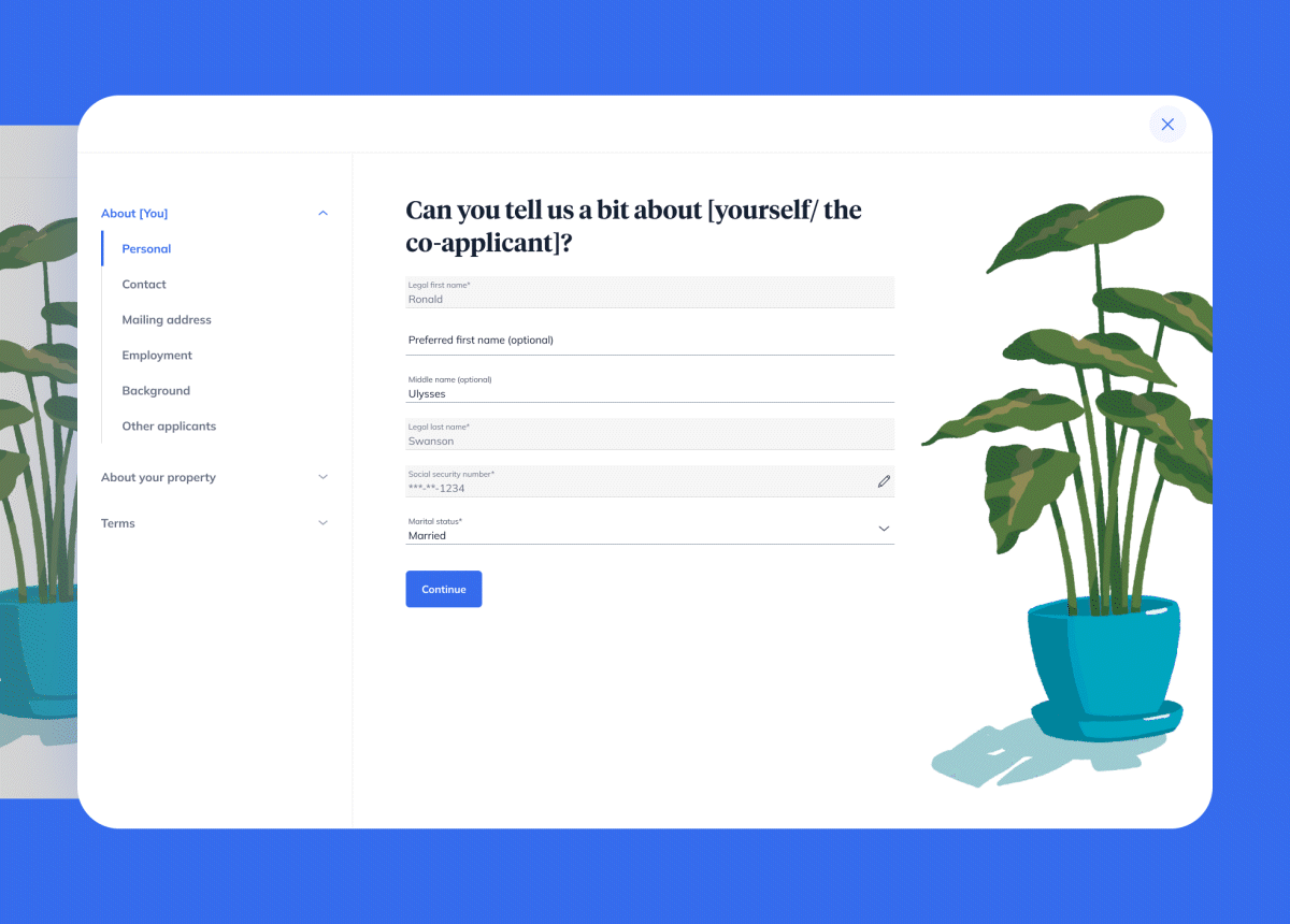 View of the application experience